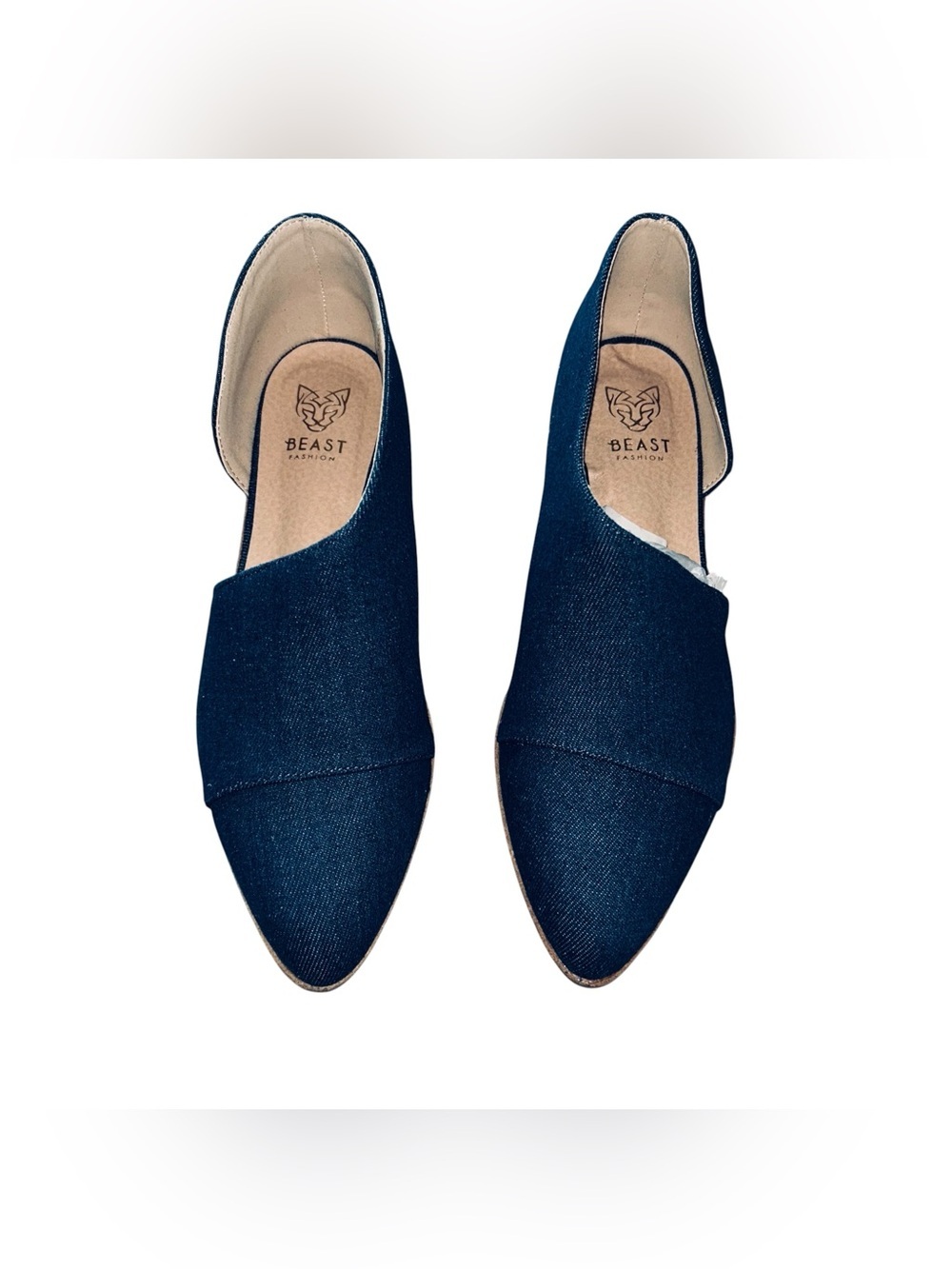 BEAST FASHION Denim Pointed D'Orsay Flats